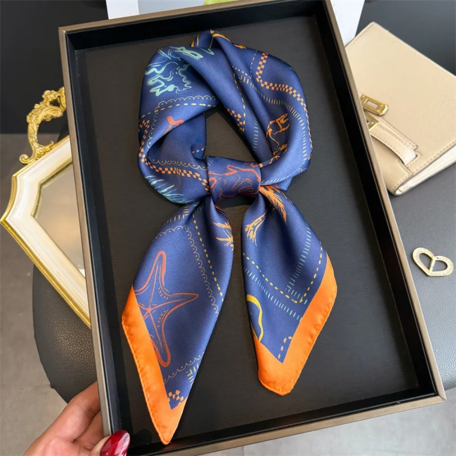 Bandana Cotton - Foulard Quadrato in Seta Blu Stampato