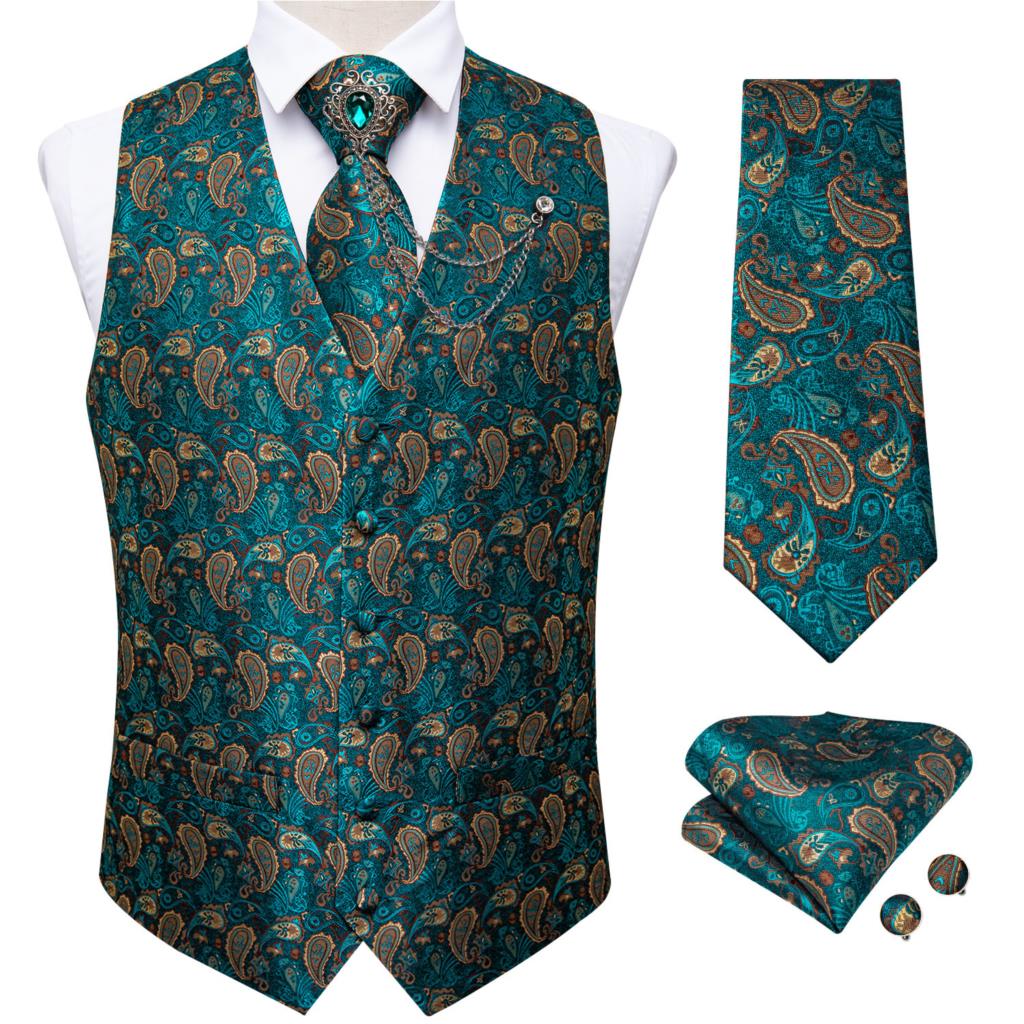 Nuovo Gilet Formale Verde Teal - Pocket Square Set recensione e prezzo